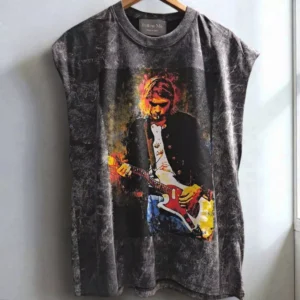 เสื้อแขนกุดลาย Kurt Cobain มือหนึ่ง Oversize อก44-46" ผ้าฟอก